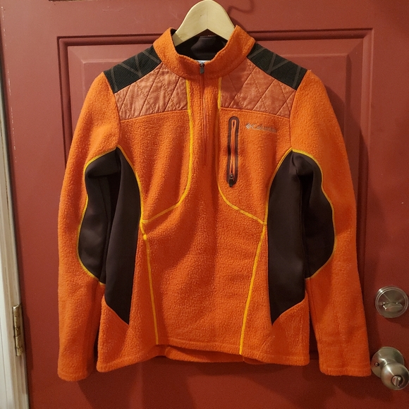 Burnt Orange Columbia zip fleece faux leather & Neoprene side panels Med - Picture 12 of 16
